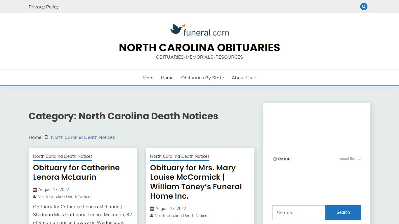 North Carolina Death Notices – North Carolina Obituaries - funeral.com